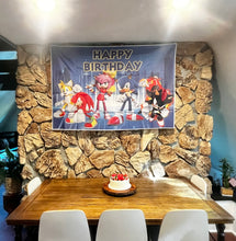 Load image into Gallery viewer, Sonic Birthday Backdrop 3.3ft x 5ft, Amy Shadow Tails Knuckles, made from fabric