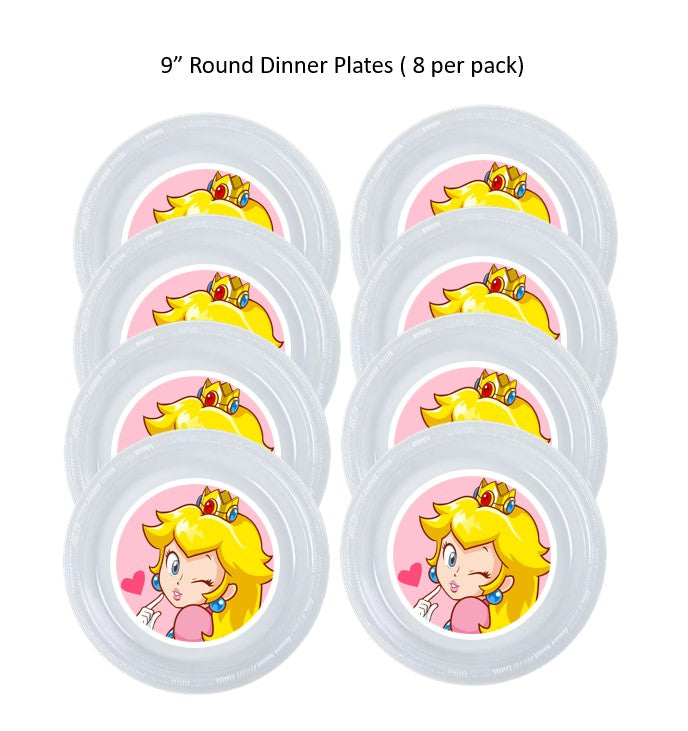 8pk Princess Peach Birthday Party Plates, Disposable Clear Plastic