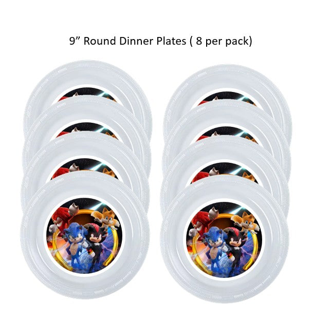 8pk Sonic 3 Birthday Party Plates, Disposable Clear Plastic