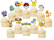 Load image into Gallery viewer, Pokemon Cupcake Toppers, Pikachu Toppers