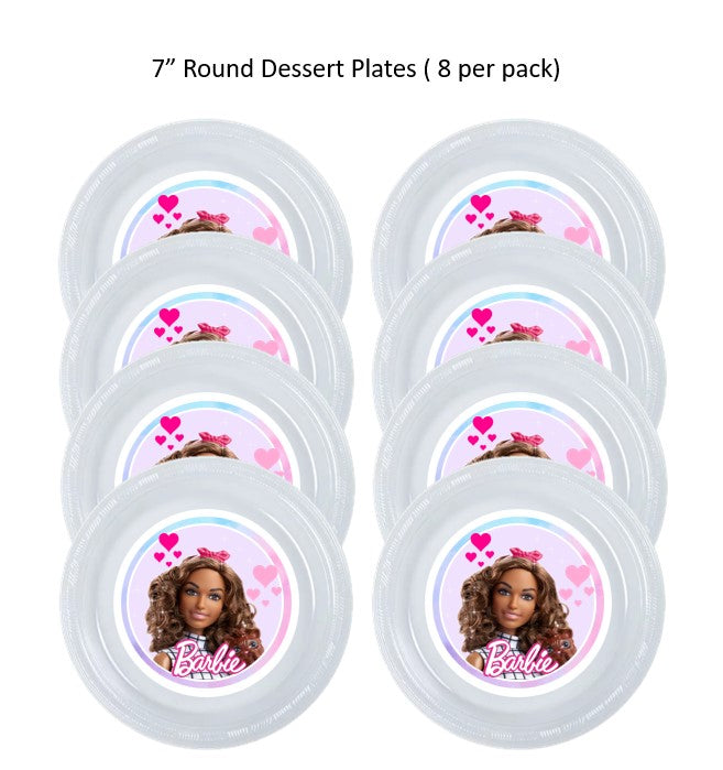 7 inch Barbie Round Dessert Plates (8 Pack) - Party Supplies Decoration 