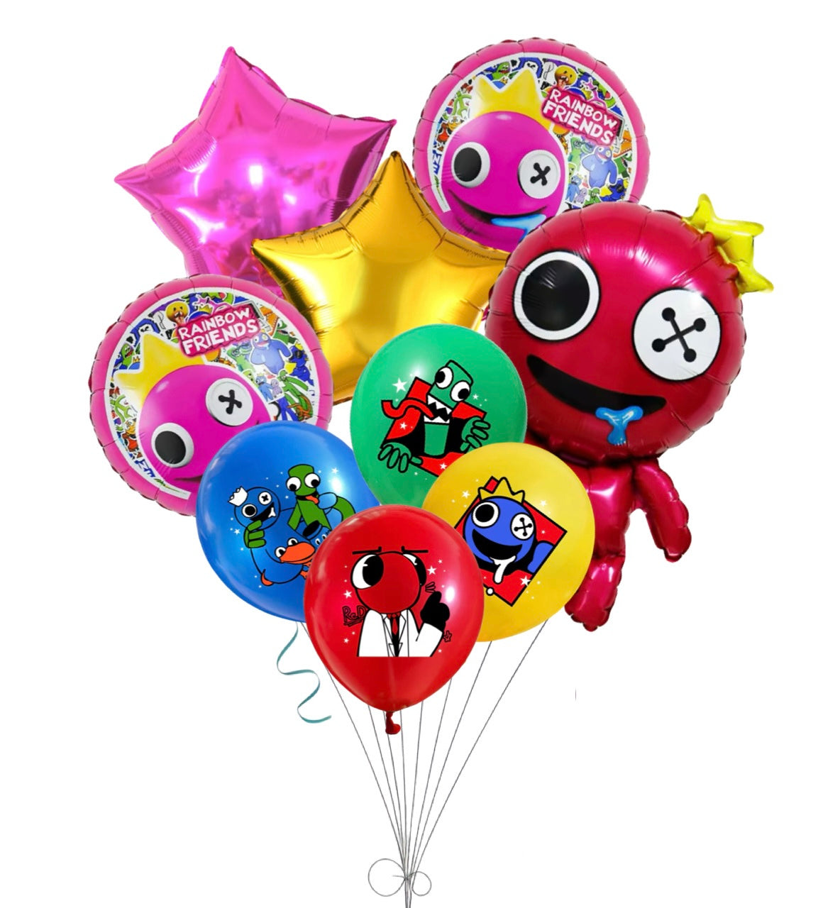 9pc Huge 28” Pink Rainbow Friends Balloons Set