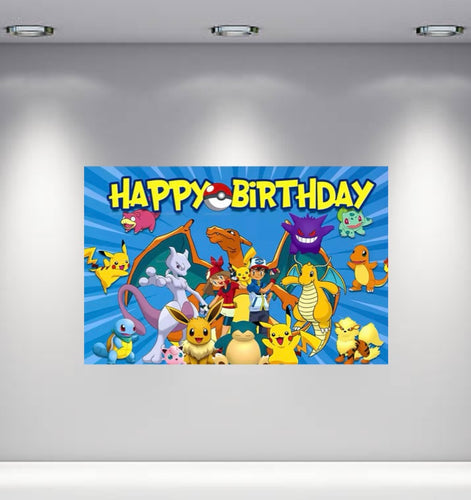 Happy Birthday Pokemon Backdrop 3.3ft x 5ft, made from vinyl