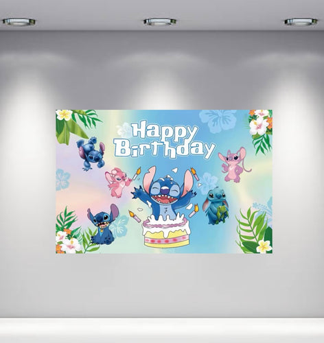 Happy Birthday Stitch Backdrop 3.3ft x 5ft, made from vinyl