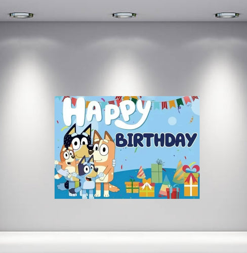 Happy Birthday Bluey Backdrop 3.3ft x 5ft, made from fabric