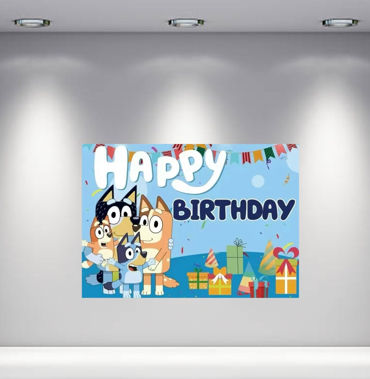 Happy Birthday Bluey Backdrop 3.3ft x 5ft, made from fabric