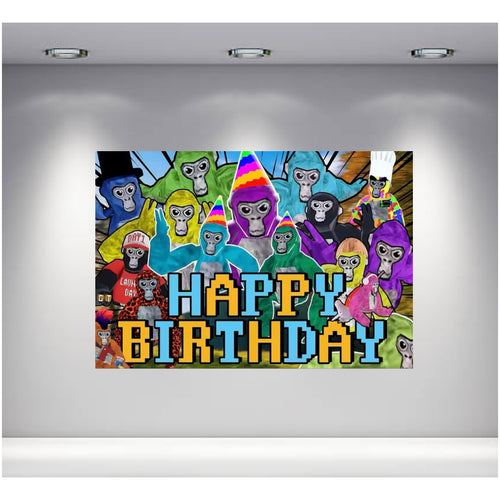 Birthday Gorilla Tag Backdrop 4.6ft x 6ft, made from vinyl
