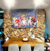 Load image into Gallery viewer, Sonic Birthday Backdrop 3.3ft x 5ft, Amy Shadow Tails Knuckles, made from fabric