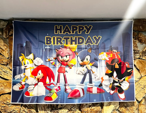Sonic Birthday Backdrop 3.3ft x 5ft, Amy Shadow Tails Knuckles, made from fabric