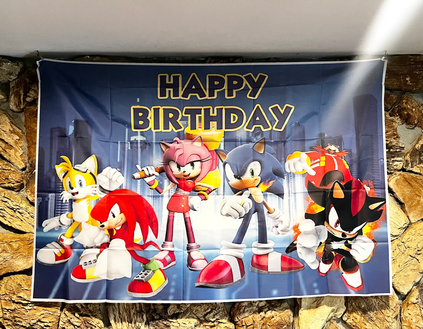 Sonic Birthday Backdrop 3.3ft x 5ft, Amy Shadow Tails Knuckles, made from fabric