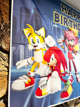Load image into Gallery viewer, Sonic Birthday Backdrop 3.3ft x 5ft, Amy Shadow Tails Knuckles, made from fabric