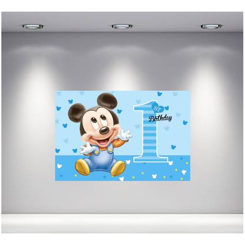 Baby Mickey 1st Birthday Backdrop 3.3ft x 5ft, made from vinyl