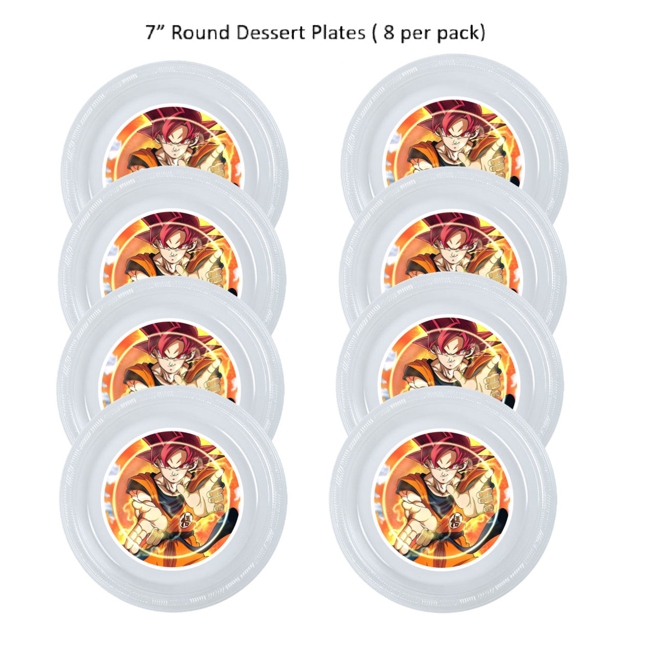 8pk Goku Party Plates, Clear Plastic Disposable Plates
