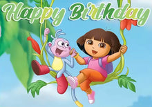Load image into Gallery viewer, Dora Birthday Backdrop 3.3ft x 5ft, made from fabric