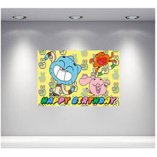 Load image into Gallery viewer, Amazing World of Gumball Birthday Backdrop 3ft x 5ft, made from vinyl