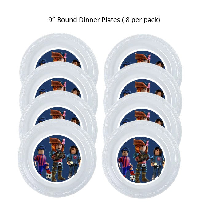 8pk Roblox Clear Plastic Disposable Party Plates Blue Collection, Choose Size