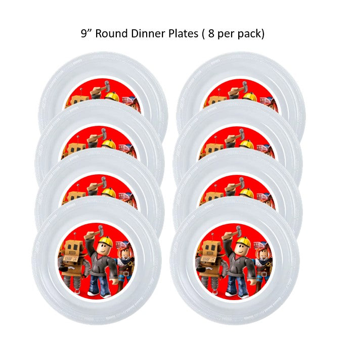 8pk Roblox Clear Plastic Disposable Party Plates Red Collection, Choose Size