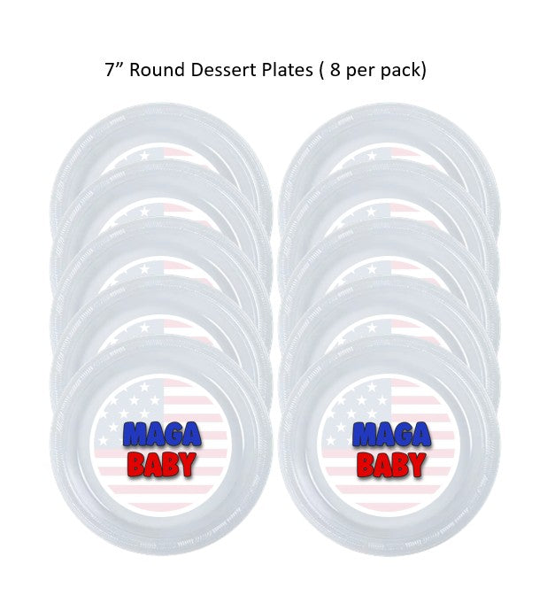 8pk Maga Baby Clear Plastic Disposable Party Plates, Choose Size