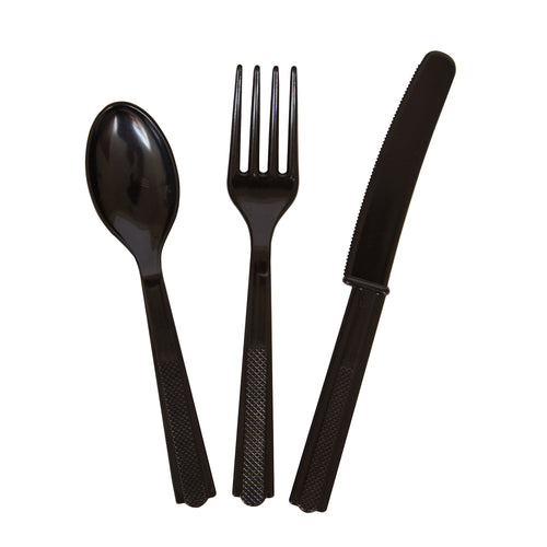 Black Plastic Cutlery 24 piece