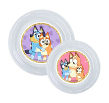 Load image into Gallery viewer, 8pk Custom Bluey Birthday Party Plates, Disposable Clear Plastic, Available in 7 or 9" round size