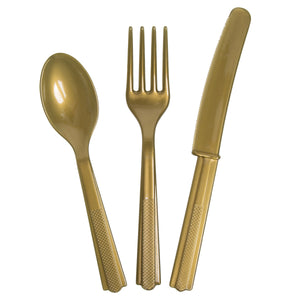 Gold Plastic Cutlery 24pc