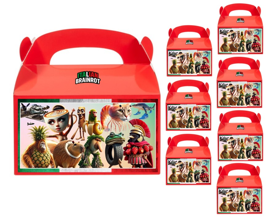 Italian Brainrot Birthday Party Treat Favor Boxes, 8 Per pack, Measure – Party Mania USA