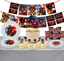 Load image into Gallery viewer, Shadow the Hedgehog Birthday Party Bundle Kit - 39pc Custom Decoration Set with Silver Tablecover