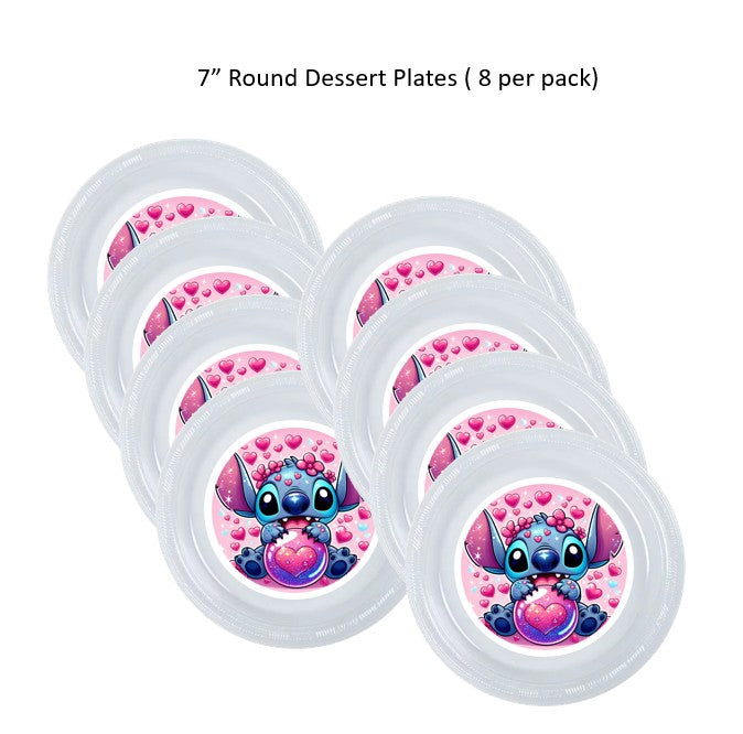 8pk Stitch and Angel Clear Plastic Disposable Party Plates, Choose Size