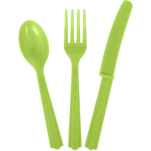 Lime Green Plastic Cutlery, Spoons, Forks and Knives, 24 pc