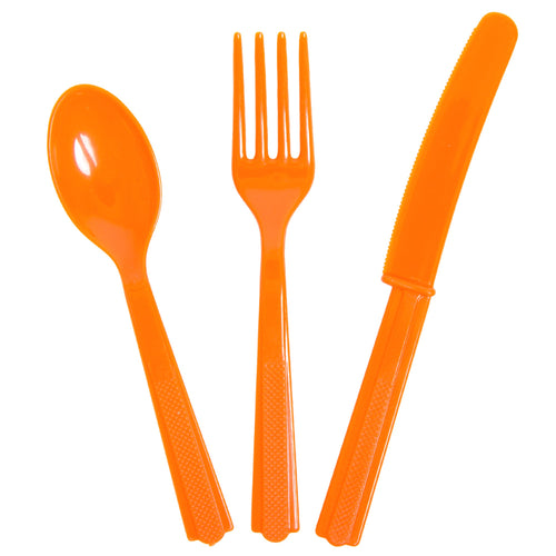 Orange Plastic Cutlery 24 piece