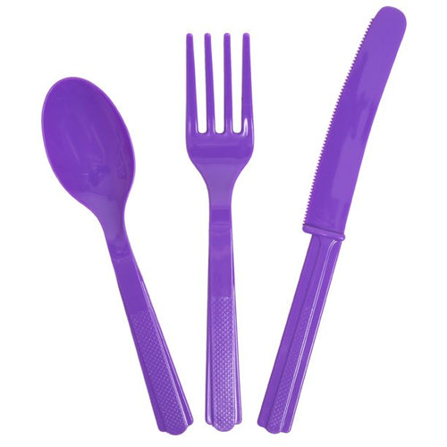 Purple Plastic Cutlery 24 piece