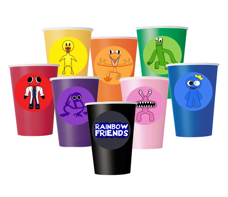 Rainbow Friends Birthday Party Paper Cups (8-Pack) - 9oz Made in