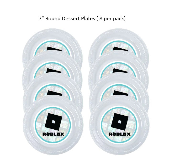 8pk Roblox Clear Plastic Disposable Party Plates Teal Purple, Choose Size
