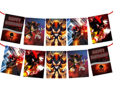 Load image into Gallery viewer, Shadow the Hedgehog Birthday Party Bundle Kit - 39pc Custom Decoration Set with Silver Tablecover
