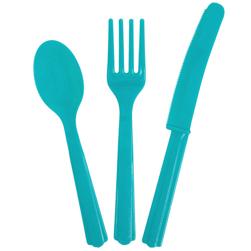 24pc Plastic Teal Cutlery