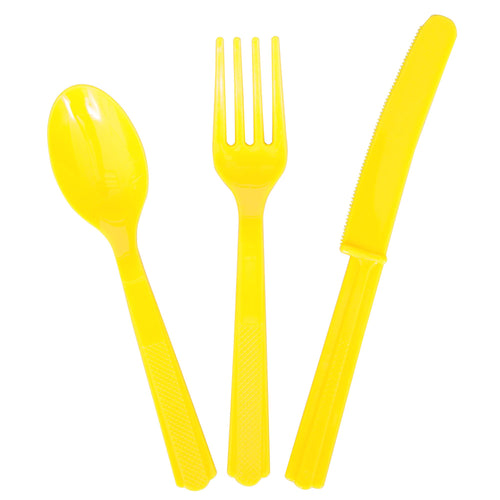 Yellow Plastic Cutlery 24 piece