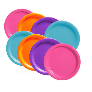 Pink Purple Orange Teal 7” Dessert Paper Plates, 8 piece