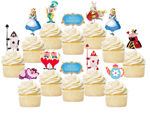 Alice In Wonderland Cupcake Toppers, Handmade