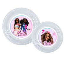 Load image into Gallery viewer, Afro Barbie Plastic Clear Party Plates, 8 per pack
