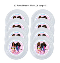 Load image into Gallery viewer, Afro Barbie Clear Plastic Disposable Party Plates, 8pc per Pack, Choose Size