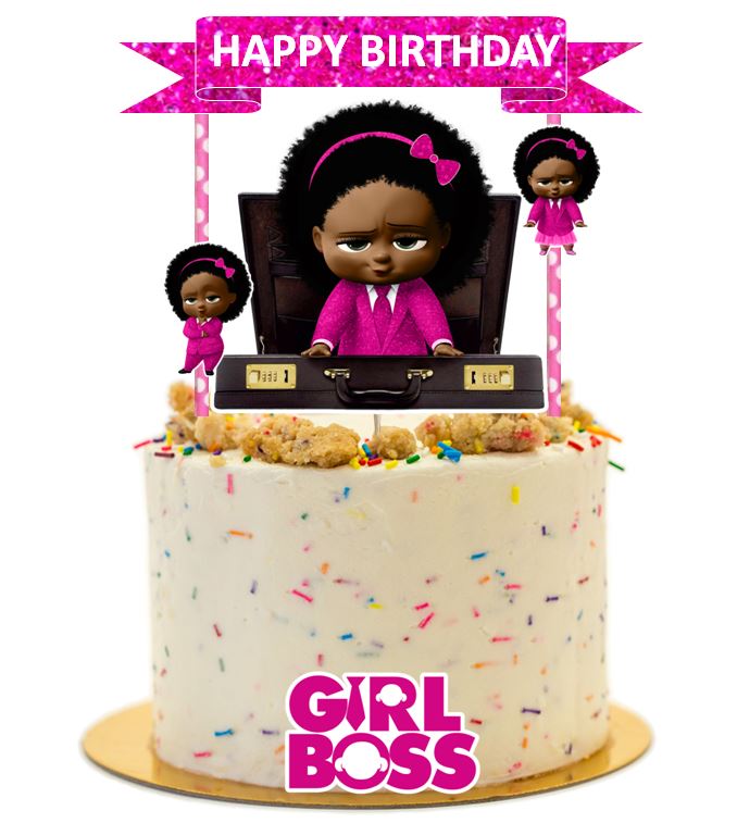 African Boss Baby Girl Pink Cake Topper
