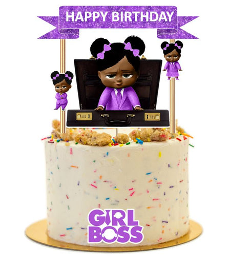 African Boss Baby Girl Purple Birthday Cake Topper