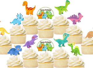 Baby Dino Dinosaurs Cupcake Toppers, Handmade