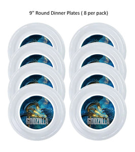 8pk Godzilla Clear Plastic Disposable Party Plates, Choose Size