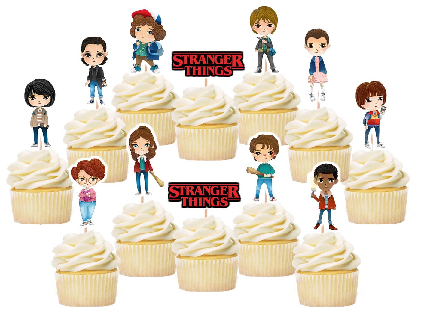 stranger things cupcake toppers, cake decorations