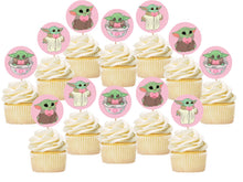 Load image into Gallery viewer, Baby Girl Yoda Cupcake Toppers, Party Supplies