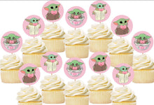 Load image into Gallery viewer, Baby Girl Yoda Cupcake Toppers