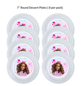 Afro Barbie Clear Plastic Disposable Party Plates, 8pc per Pack, Choose Size