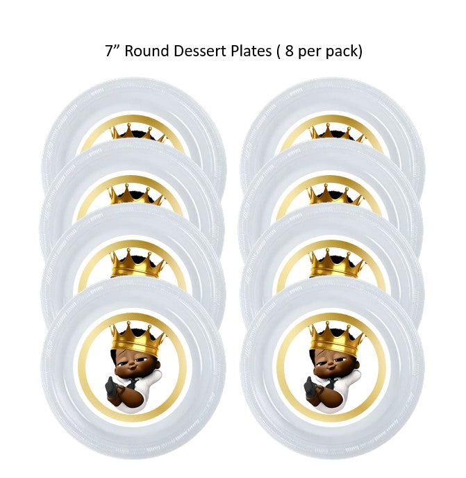 Afro Boss Baby Boy Clear Plastic Disposable Party Plates, 8pc per Pack, Choose Size