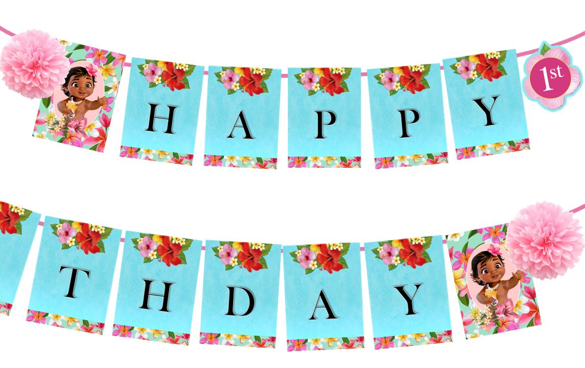 Baby Moana Happy Birthday Banner